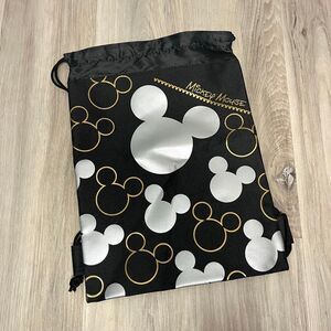 Disney Backpack Kids OS Black/Silver/Gold Mickey Mouse Silhouette Drawstring NWT